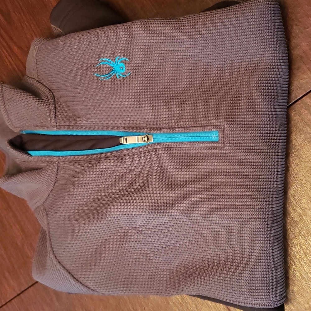 Spyder heavy duty pullover- black, vibrant blue and grey